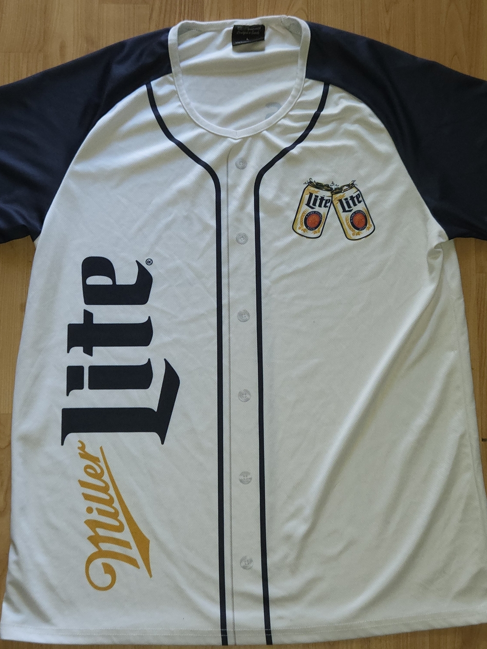 Miller Lite Short Sleeve Baseball Tee - White/Navy